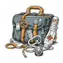 EMT bag with a stethoscope bandage scissors and gloves draped over the bag  tattoo design idea