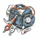 EMT bag with a stethoscope bandage scissors and gloves draped over the bag  tattoo design idea