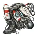 EMT bag with a stethoscope bandage scissors and gloves draped over the bag  tattoo design idea