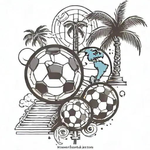 three crosses, scale balanced, soccer ball, earth globe, palm tree, emoji  tattoo design idea