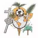 three crosses, scale unbalanced, soccer ball, palm tree, earth globe, emoji tattoo design idea