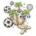 three crosses, scale unbalanced, soccer ball, palm tree, earth globe, emoji tattoo design idea