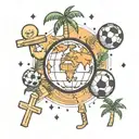 three crosses, scale unbalanced, soccer ball, palm tree, earth globe, emoji tattoo design idea