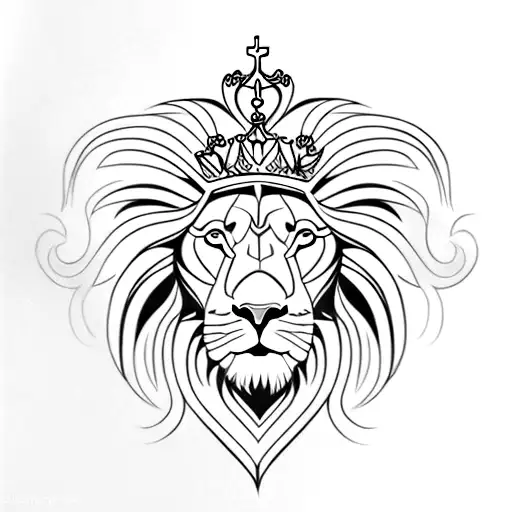 A stoic lion with a crown made of ice tattoo design idea