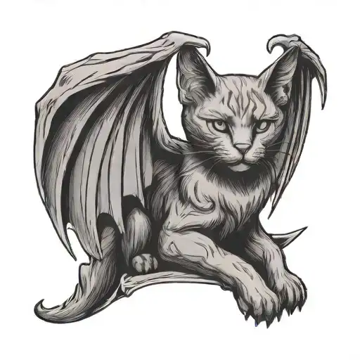 cat with bat wings spread tattoo design idea