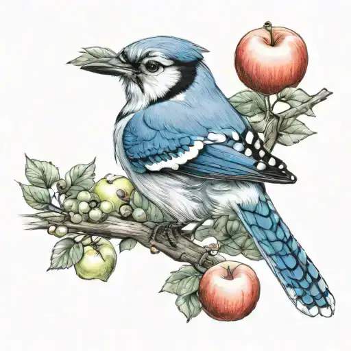 bluejay with apples  tattoo design idea