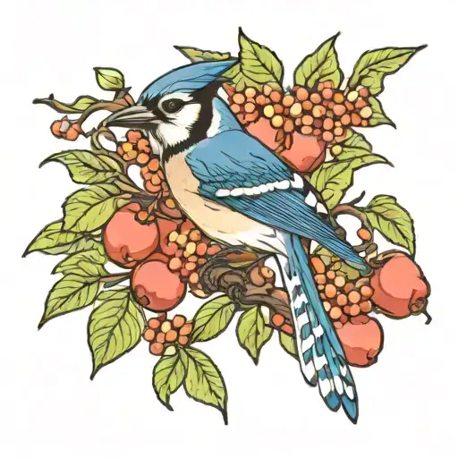 bluejay in apple tree tattoo design idea
