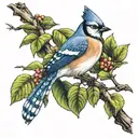 bluejay in apple tree tall tattoo design idea