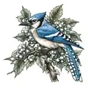 bluejay in apple tree tall tattoo design idea