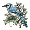 bluejay in apple tree tall tattoo design idea