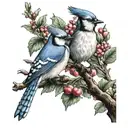 bluejay in apple tree tall tattoo design idea