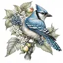 bluejay in apple tree tattoo design idea