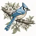 bluejay in apple tree tattoo design idea
