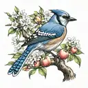bluejay in apple tree tattoo design idea