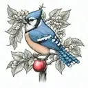 bluejay in apple tree tattoo design idea