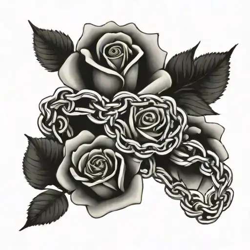 A detailed black and grey rose intertwined with a bicycle chain, representing your love for roses and cycling tattoo design idea