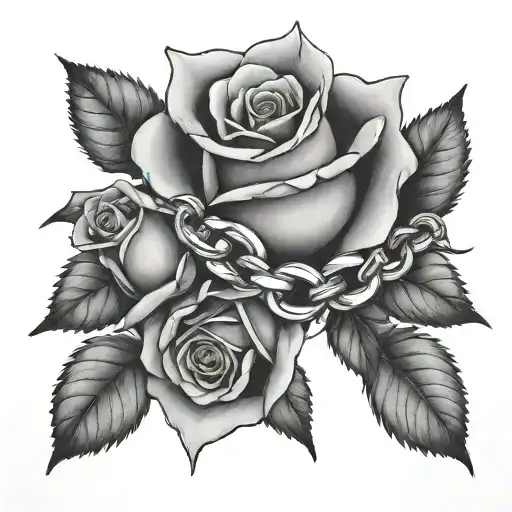 A detailed black and grey rose intertwined with a bicycle chain, representing your love for roses and cycling tattoo design idea