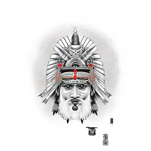 Indian warrior with a raven for a helmet tattoo design idea