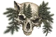 overgrown fox skull with pine trees tattoo design idea