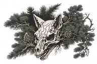 overgrown fox skull with pine trees tattoo design idea