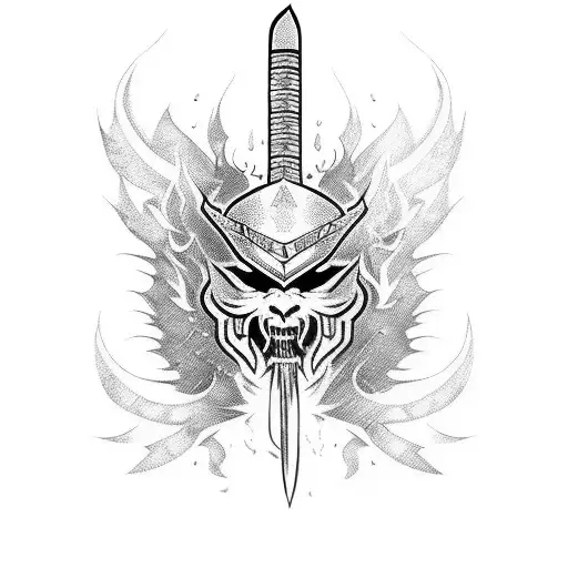 samurai sword mit flames tattoo design idea
