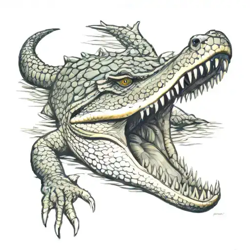 safari crocodile swimming tattoo design idea