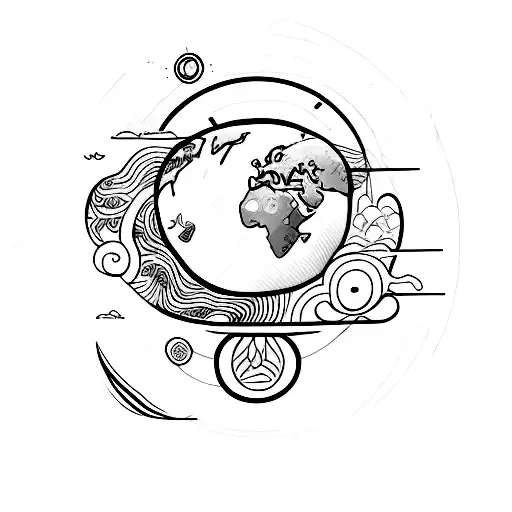20 cm vertical line with earth elements, life and death tattoo design idea