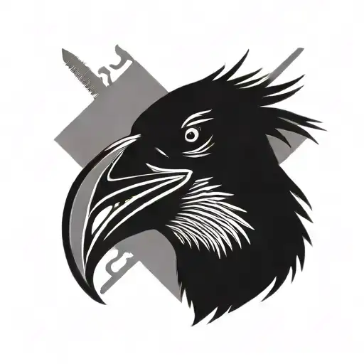 A crow holding a chef's knife in its beak open mouth tattoo design idea