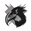 A crow holding a chef's knife in its beak open mouth tattoo design idea