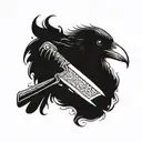 A crow holding a chef's knife in its beak open mouth tattoo design idea