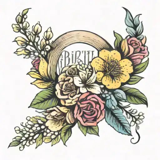 birth flower bouquet tied together with a ribbon may, February, June, January and September  tattoo design idea