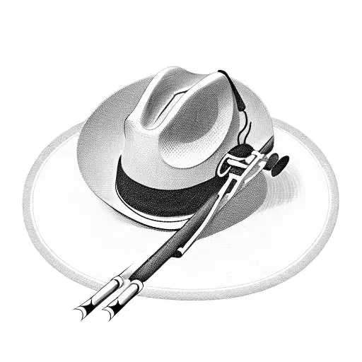 A fishing rod catching a cowboy hat tattoo design idea