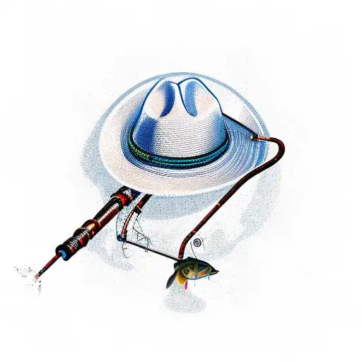 A fishing rod catching a cowboy hat tattoo design idea