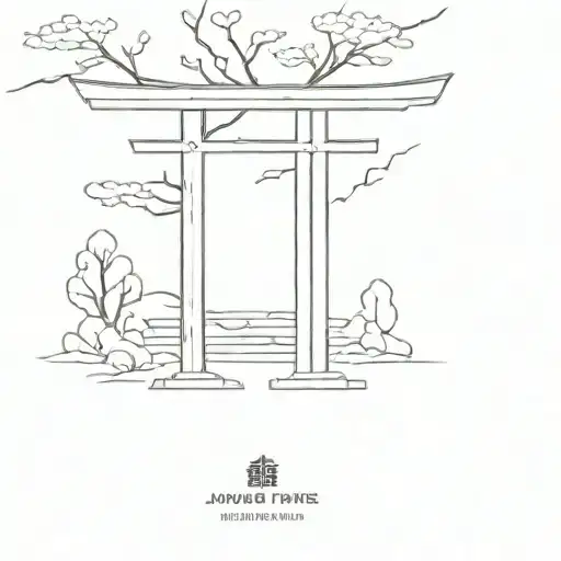 japanese tree and torii gate tattoo design idea