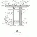 japanese tree and torii gate tattoo design idea