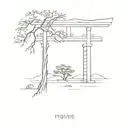 japanese tree and torii gate tattoo design idea
