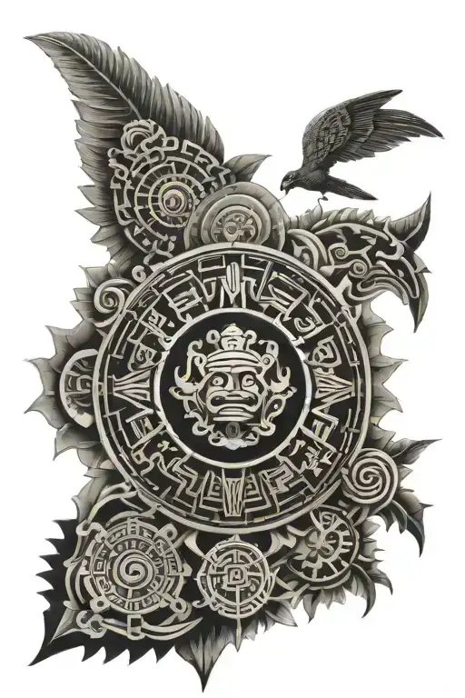 Mexican aztec calendar tattoo design idea