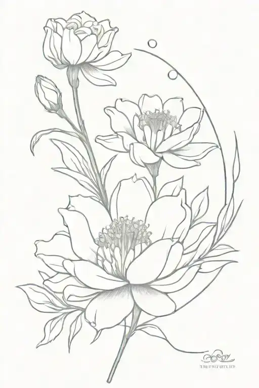 Tattoo, carnation, snowdrop, delphinium, water lily  tattoo design idea