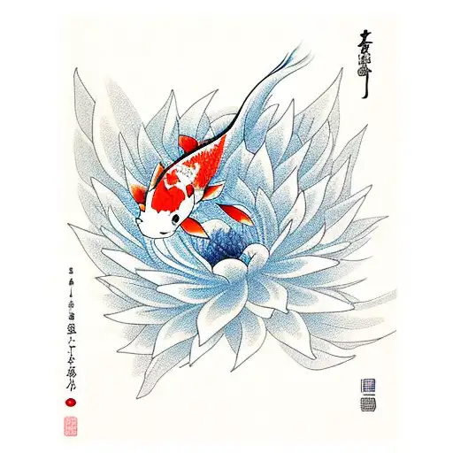 koi carp swimming among chrysanthemums tattoo design idea