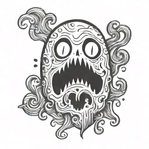 ghost doodle with frowny face tattoo design idea