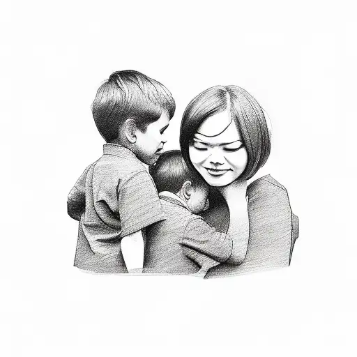 Mom hero with 3 son. tattoo design idea