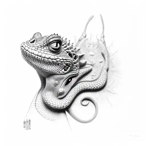 A unique and abstract design incorporating the silhouette of a drilled neck lizard tattoo design idea
