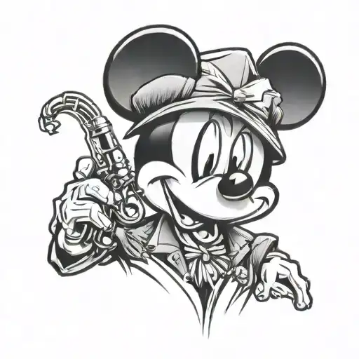 Mickey Mouse gangster head tattoo design idea