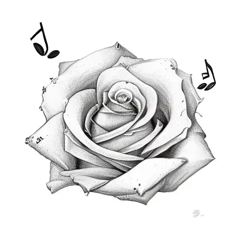 single wild rose and a music note tattoo design idea