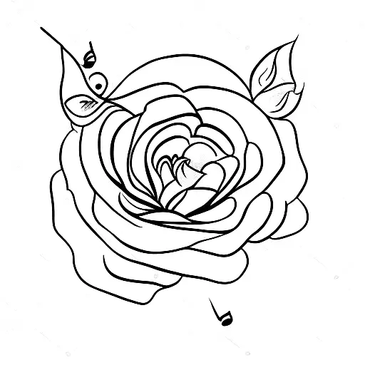 simple line art tattoo of a single wild rose and a music note tattoo design idea