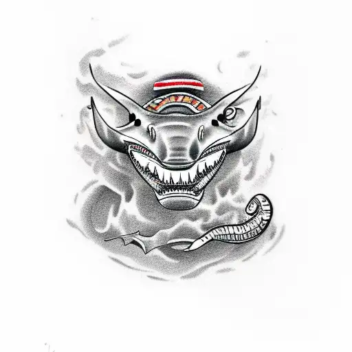 head of a jaguar main and on the side  a shark a stingray a scorpion and a snake tattoo design idea