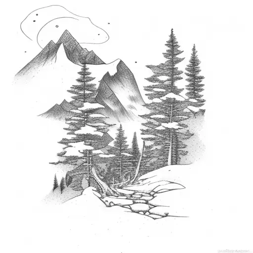 Trail Running with Mountain and Forest Scene tattoo design idea