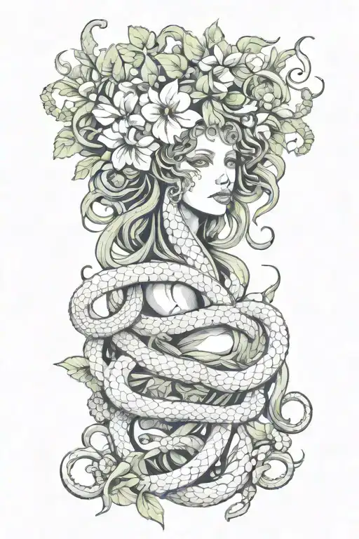 medusa flowers and snakes wrapped tattoo design idea