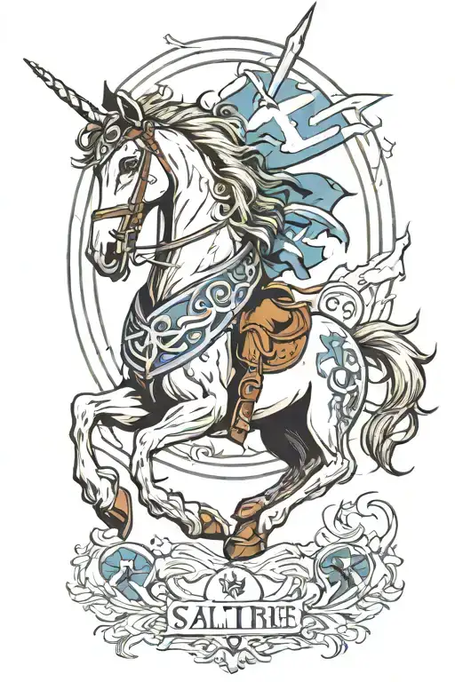 Saltire with Unicorn running​ on​ the​ tattoo design idea
