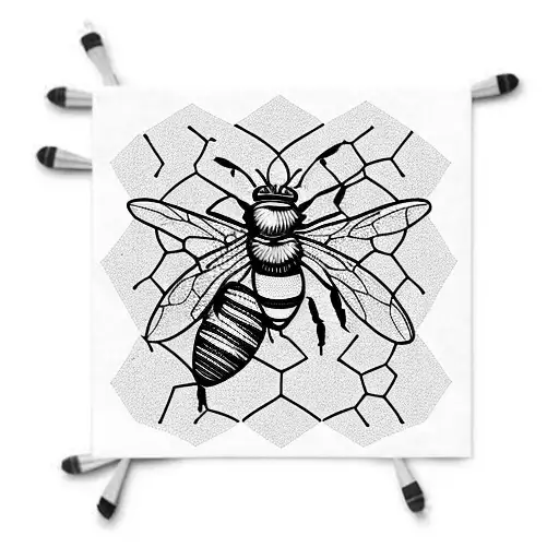 Bees and Beehive turning into organic chemistry patchwork tattoo design idea